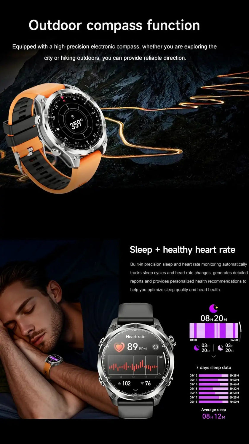 TUTT Tactical Smart Watch For Men | 1.43 Dial | Compass Flashlight Chat-GPT 3TAM Waterproof | Rugged Fitness and Health Tracker | H300 Smartwatch 400mAh Battery