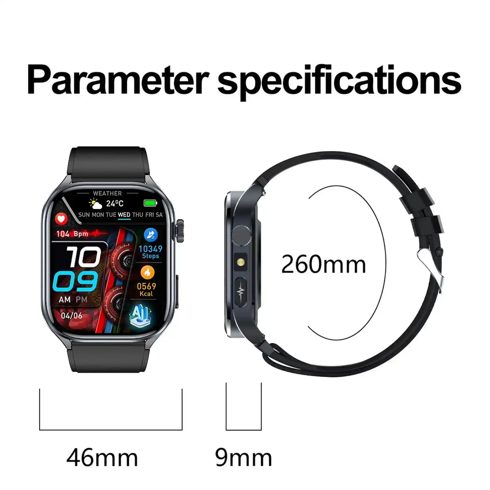 TUTT ECG Smart Watch with, AI Health Monitoring, Body Composition & Bluetooth Calling – 1.39” HD Display, IP68 Waterproof, 340mAh Batter E7