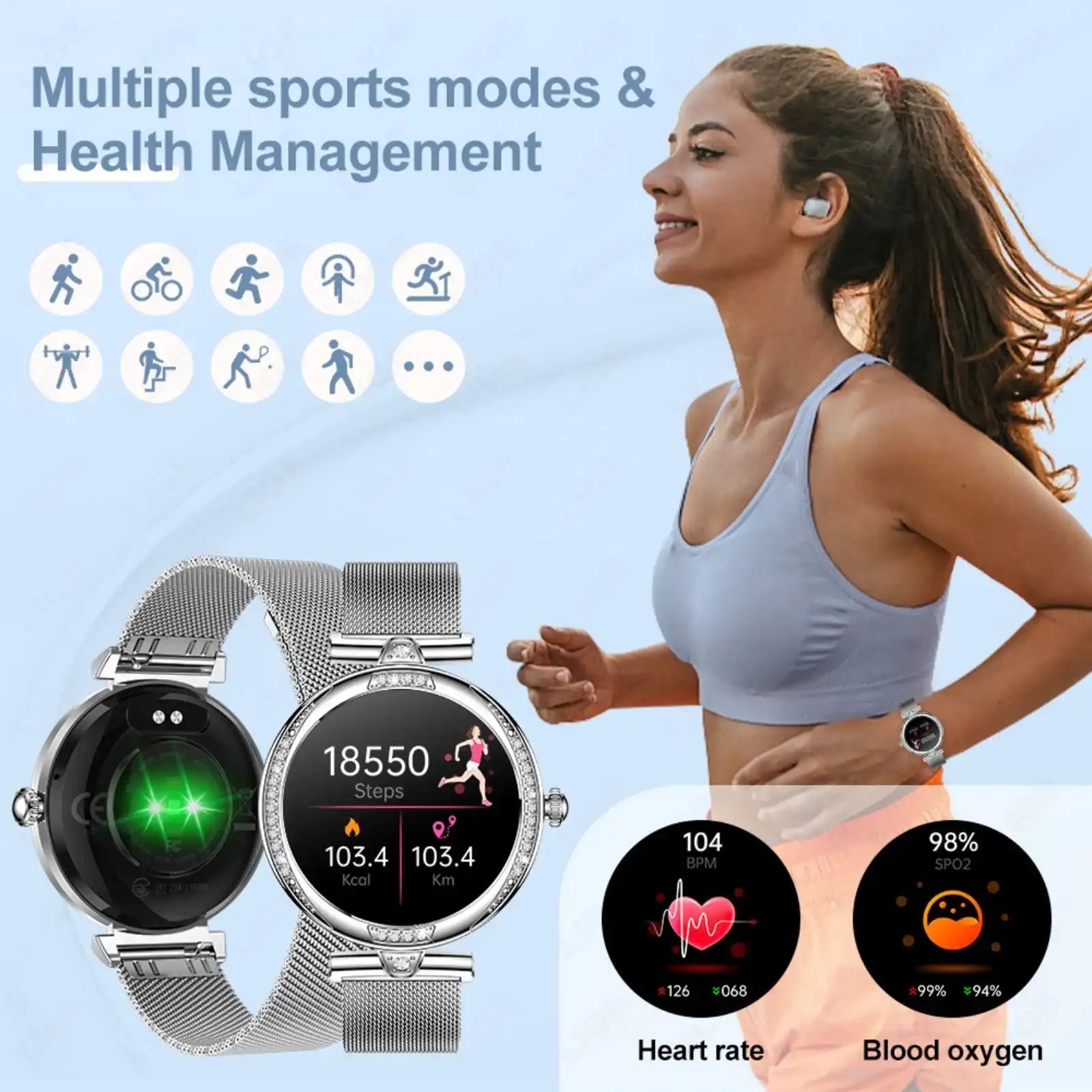 TUTT Women’s Smart Watch with Dual Straps – Bluetooth Calling, Health & Fitness Tracker – AMOLED Display – IP68 Waterproof – Android & iOS Compatible NX17 Pro
