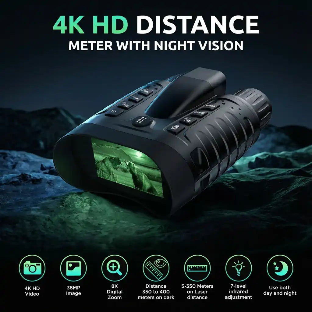 TUTT Infrared Night Vision Goggles Laser Rangefinder Binoculars 4k IP54 32MP 8X Digital Zoom NV2185 Plus