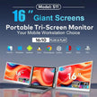 TUTT 16” Dual Portable Monitor | 16:10 Ratio FHD IPS Triple Screen Extender | Dual Rotating Screens | Standalone | H5 Converter Cable | Windows, Mac OS – Model S11