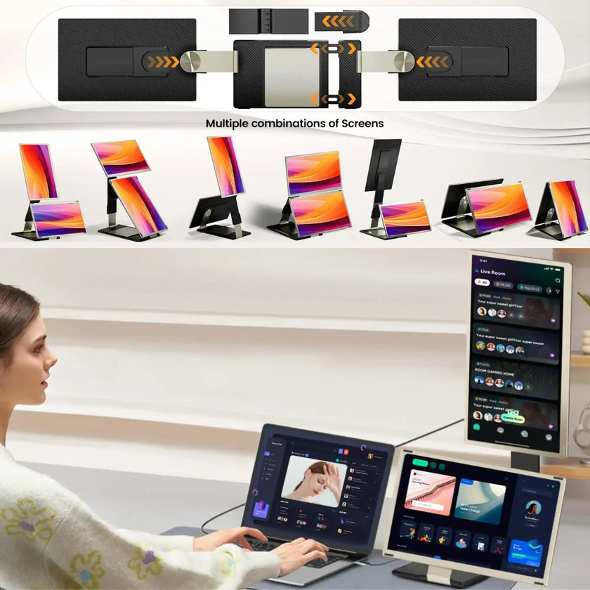 TUTT 16” FHD Portable Monitor 16:10 Aspect Ratio | Triple Laptop Screen Extender | USB-C/HDMI 7 Viewing Modes | All Devices Compatible with Converter Cable (H5 Included) S7 Pro