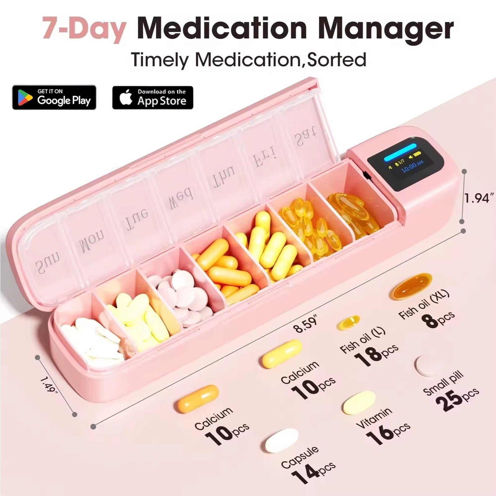 TUTT Smart Pill Organizer | Bluetooth 7-Day Medication Dispenser, Reminder Box | With Alarm for iOS & Android