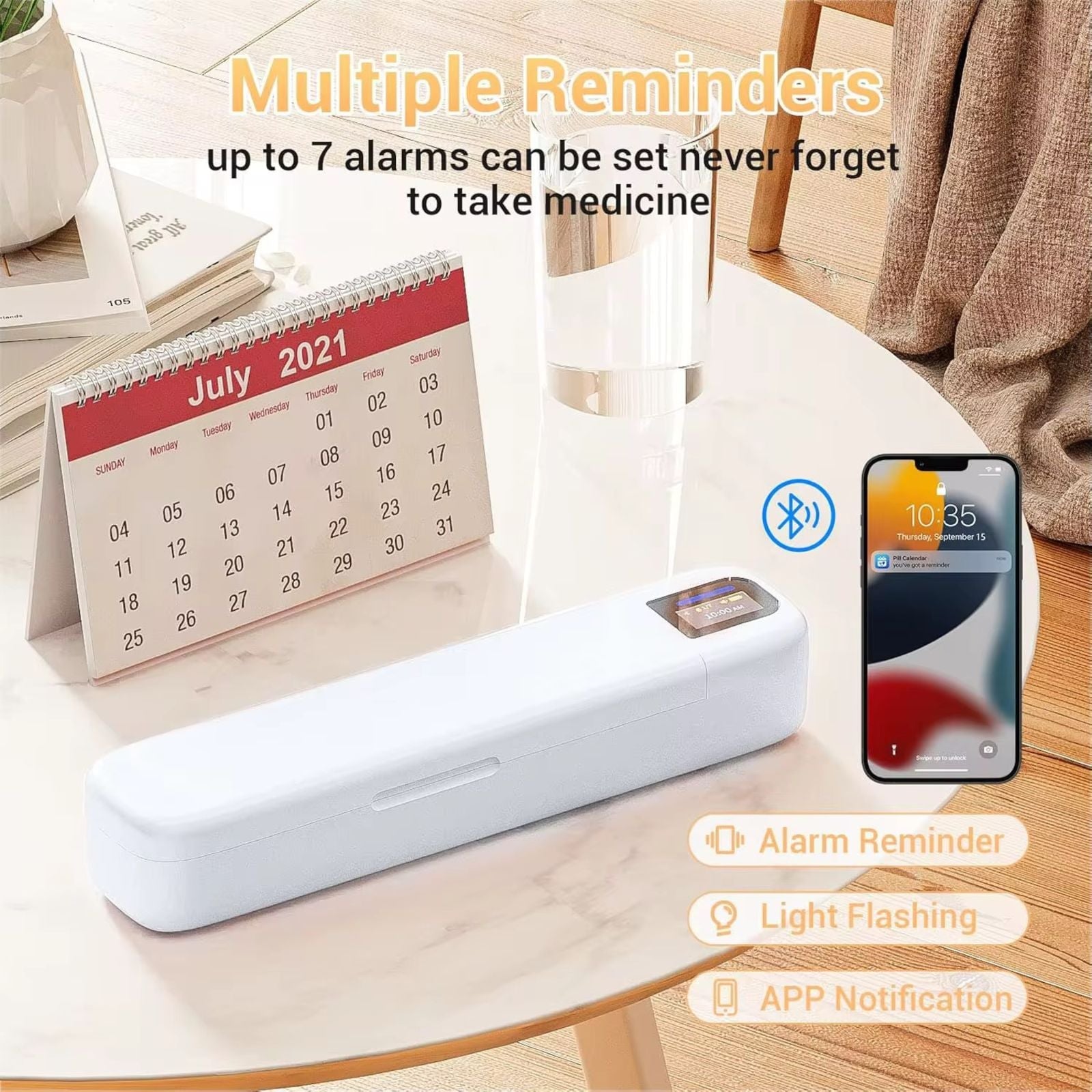 TUTT Smart Pill Organizer | Bluetooth 7-Day Medication Dispenser, Reminder Box | With Alarm for iOS & Android