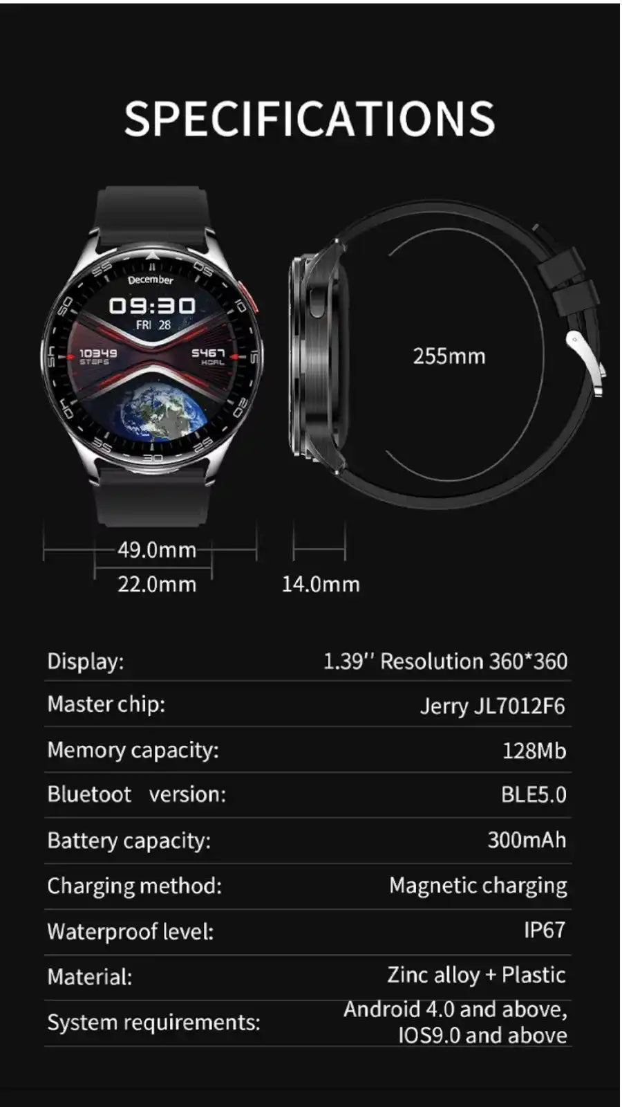 TUTT Smart Watch  For Men BT Earbuds | Android & iOS IP67 Waterproof T7