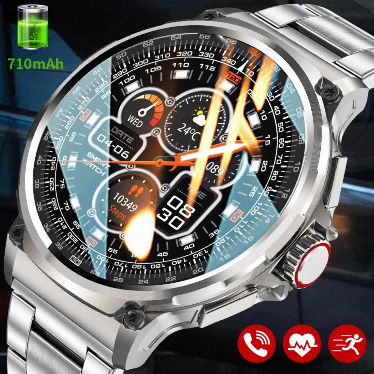 TUTT Military Smartwatch For Men | Metal Case  HD 1.85'' Large Round Screen | 710mah Battery Health & Fitness Smart Watch (3) Straps  V69