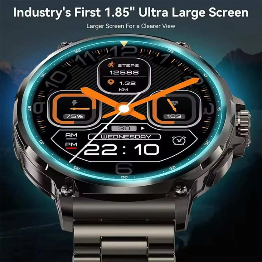 TUTT Military Smartwatch For Men | Metal Case  HD 1.85'' Large Round Screen | 710mah Battery Health & Fitness Smart Watch (3) Straps  V69