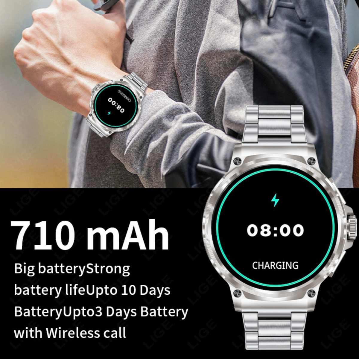 TUTT Military Smartwatch For Men | Metal Case  HD 1.85'' Large Round Screen | 710mah Battery Health & Fitness Smart Watch (3) Straps  V69