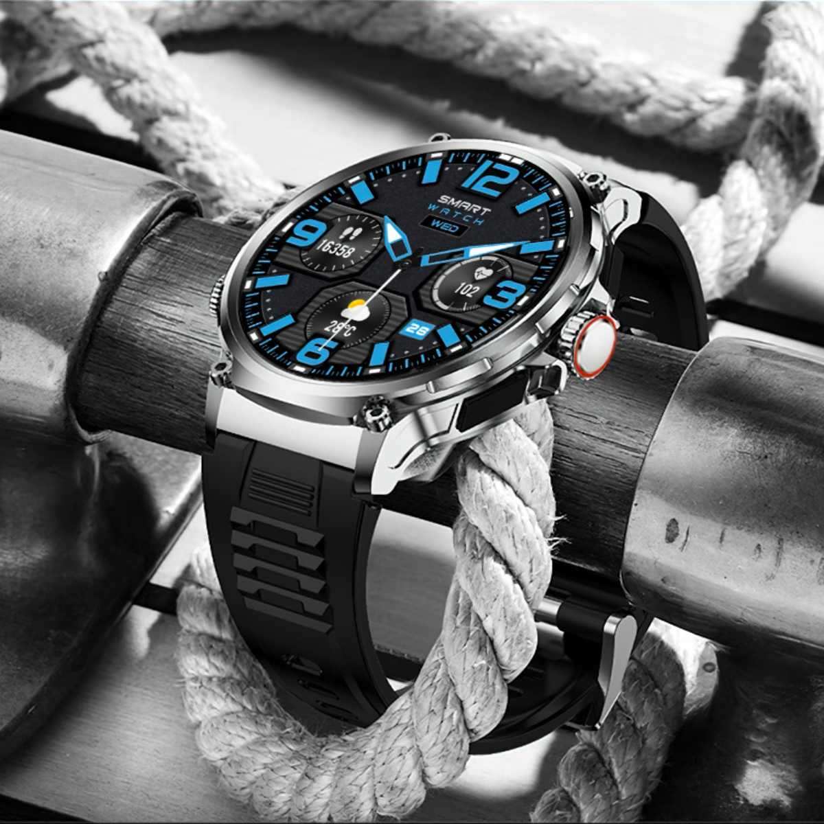 TUTT Military Smartwatch For Men | Metal Case  HD 1.85'' Large Round Screen | 710mah Battery Health & Fitness Smart Watch (3) Straps  V69