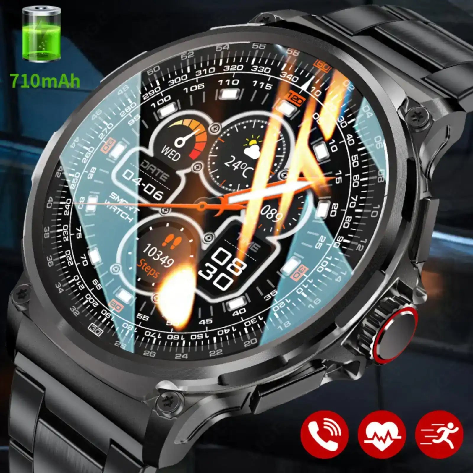 TUTT Military Smartwatch For Men | Metal Case  HD 1.85'' Large Round Screen | 710mah Battery Health & Fitness Smart Watch (3) Straps  V69