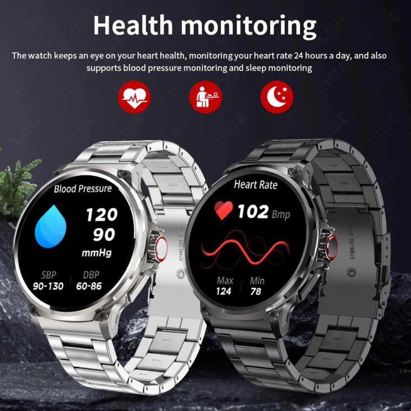 TUTT Military Smartwatch For Men | Metal Case  HD 1.85'' Large Round Screen | 710mah Battery Health & Fitness Smart Watch (3) Straps  V69