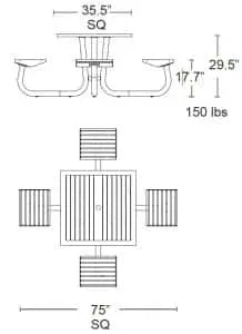 Table en grappe carrée Marco 36″