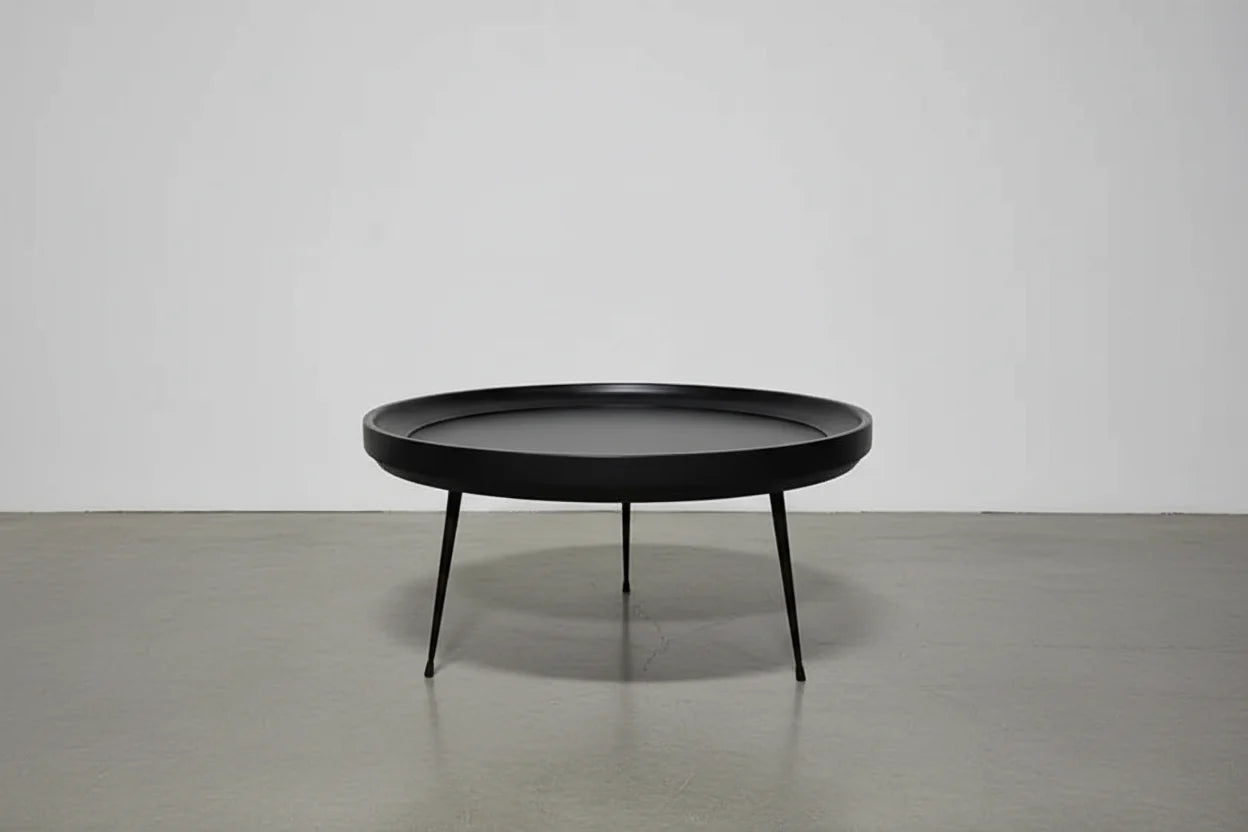 Table à Café ronde en bois de manguier fini noir