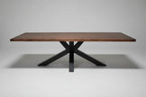 Table à diner patte Spider noir mat avec plateau en bois d'acacia brun