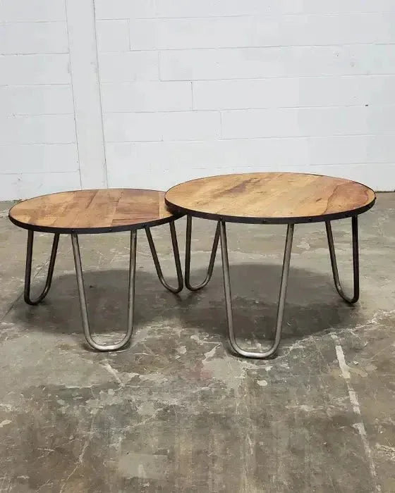 Tables basses en bois de manguier patte en épingle ensemble de 2