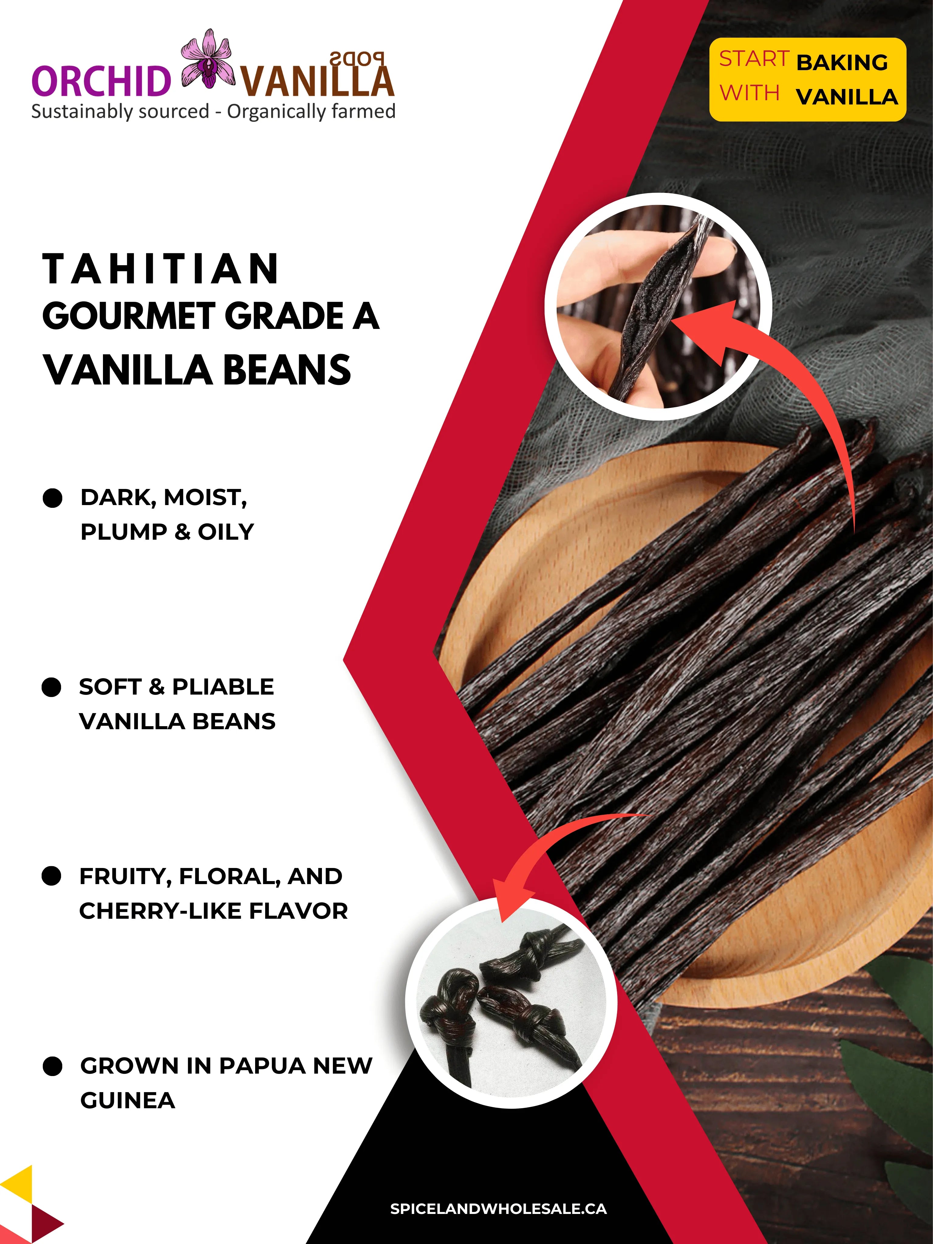 Tahitian Vanilla Beans Gourmet Grade-A <br>For Extract And Baking<BR>By Count