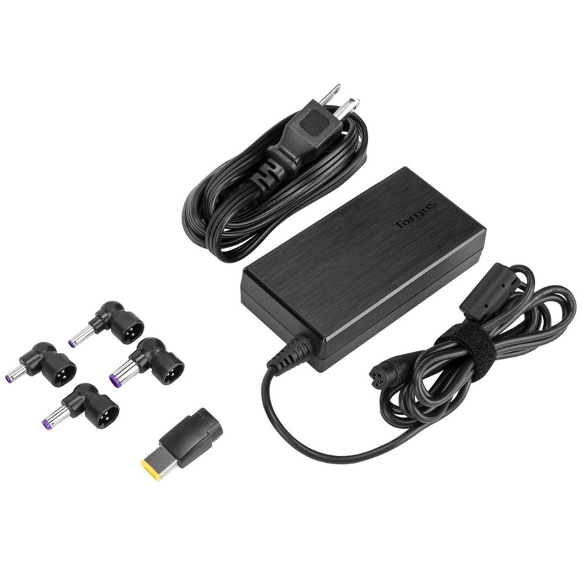 Targus - Adaptateur secteur universel pour ordinateur portable 90W semi-plat avec 5 embouts pour ordinateur portable - Noir