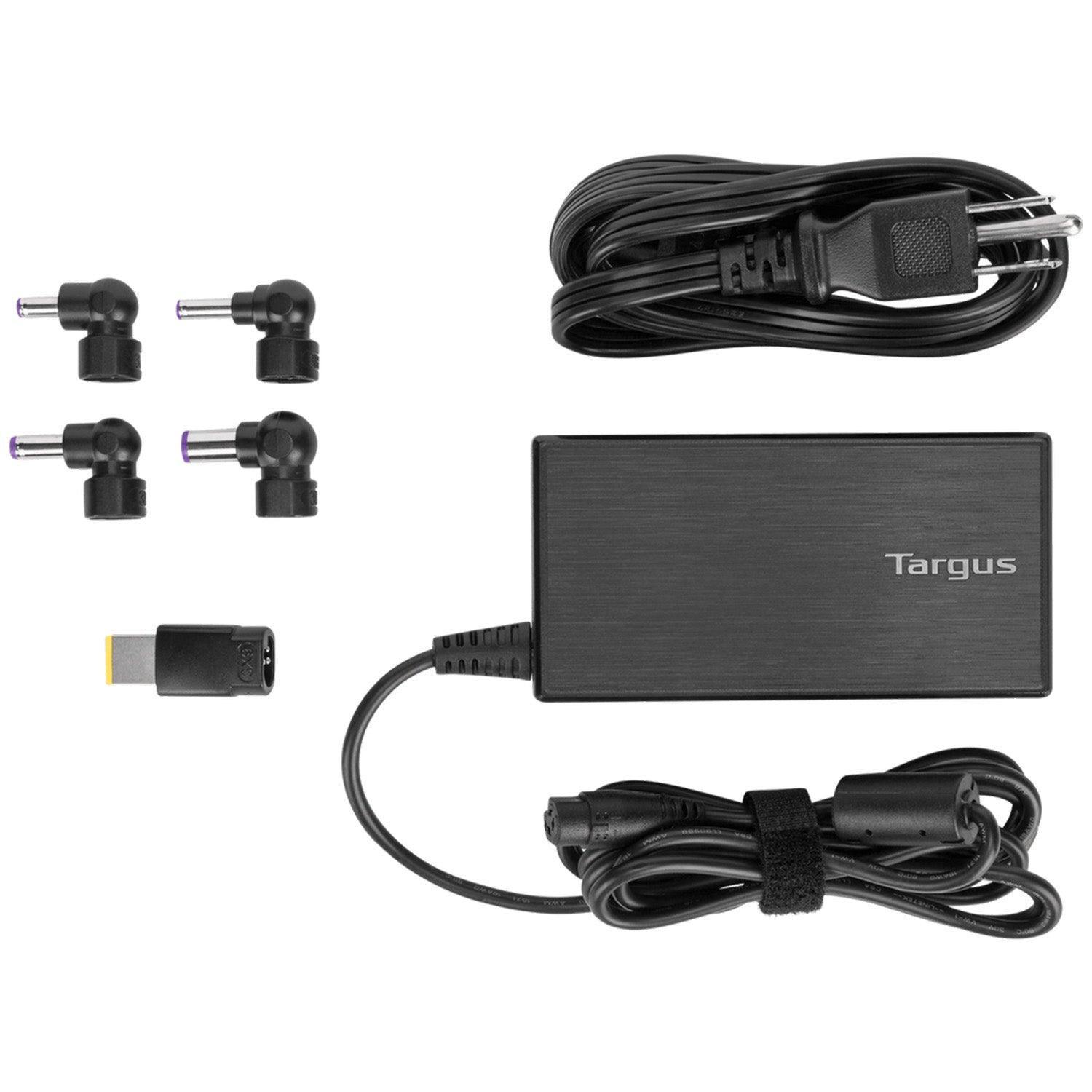 Targus - Adaptateur secteur universel pour ordinateur portable 90W semi-plat avec 5 embouts pour ordinateur portable - Noir