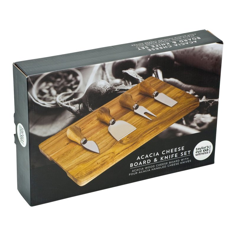 Taylor's Eye Witness - Ensemble de 4 couteaux à fromage avec planche en acacia