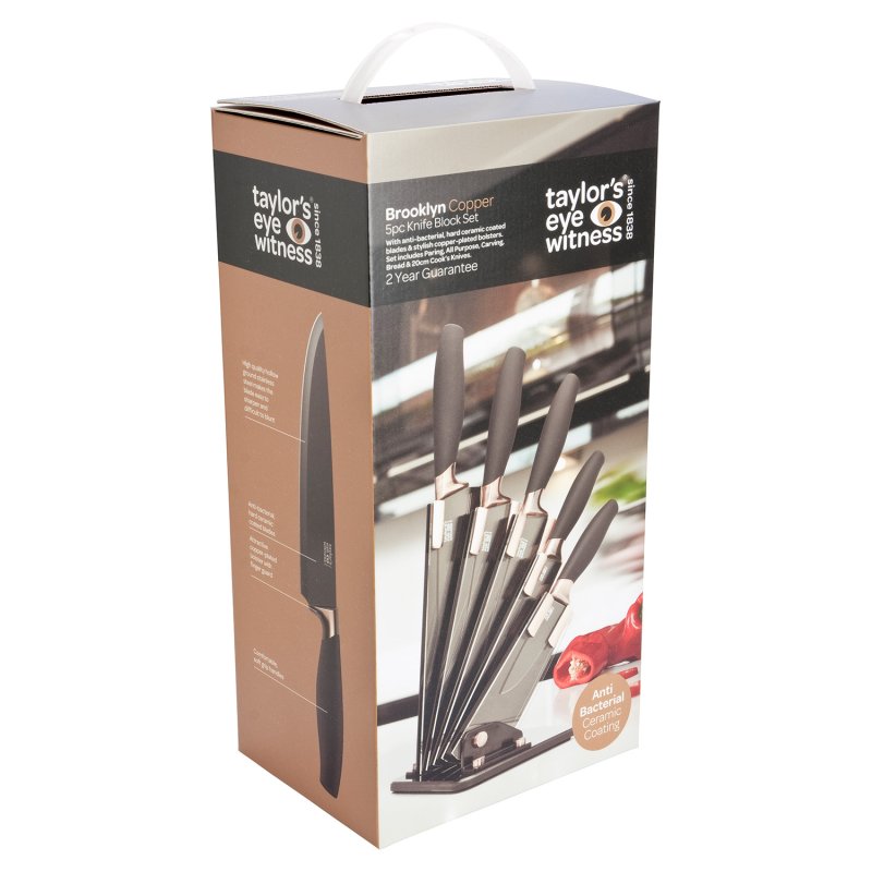 Taylor's Eye Witness - 5Pc Brooklyn Copper Fan Shaped Knife Block Set