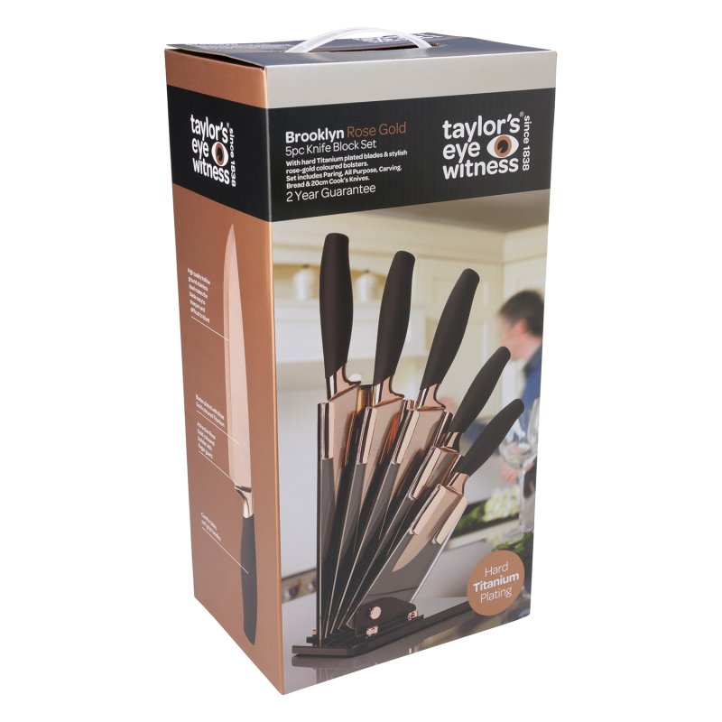 Taylor's Eye Witness - 5Pc Brooklyn Rose Gold Titanium Fan Shaped Knife Block