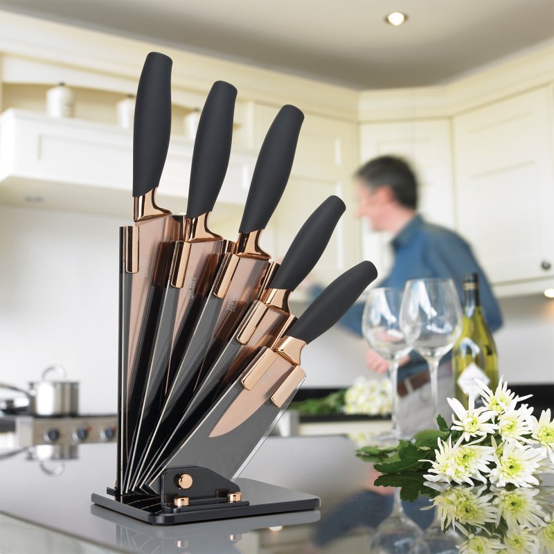 Taylor's Eye Witness - 5Pc Brooklyn Rose Gold Titanium Fan Shaped Knife Block
