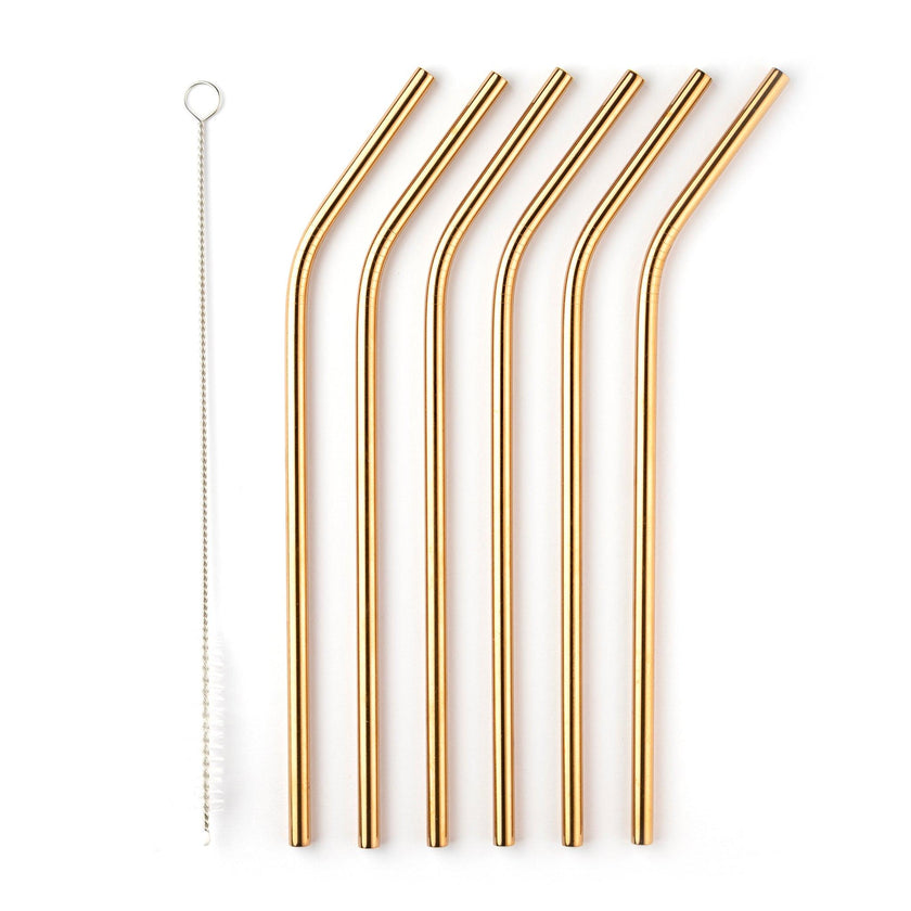 Taylor's Eye Witness - 6Pcs Stainless Steelstraws With Cleaner - 6Xbent 21Cm Rose Gold