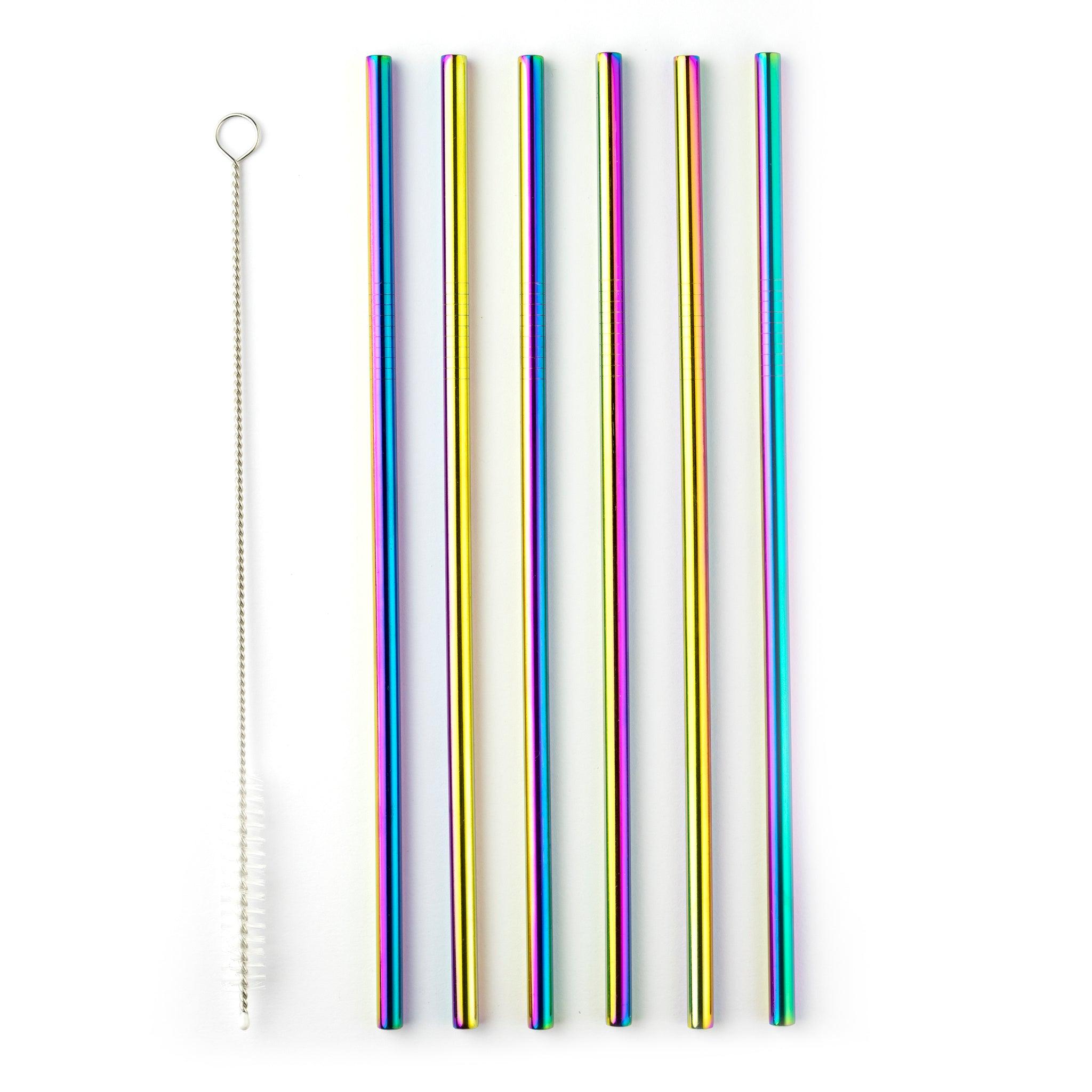 Taylor's Eye Witness - 6Pcs Stainless Steelstraws With Cleaner - 6Xstraight 21.5Cm Irridescent Rainbow