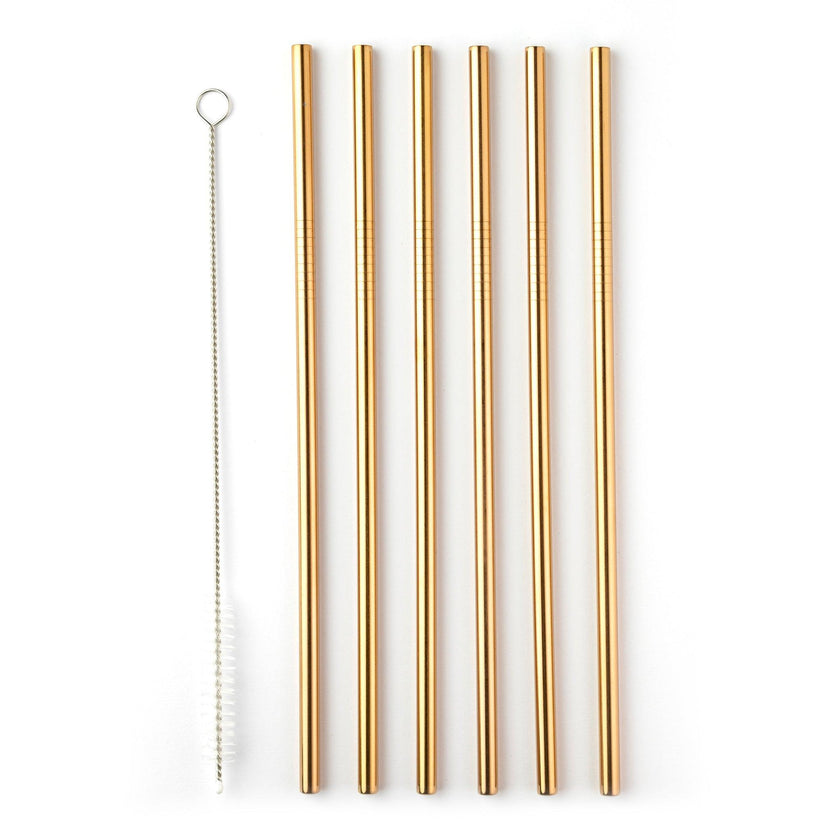 Taylor's Eye Witness - 6Pcs Stainless Steelstraws With Cleaner - 6Xstraight 21.5Cm Rose Gold