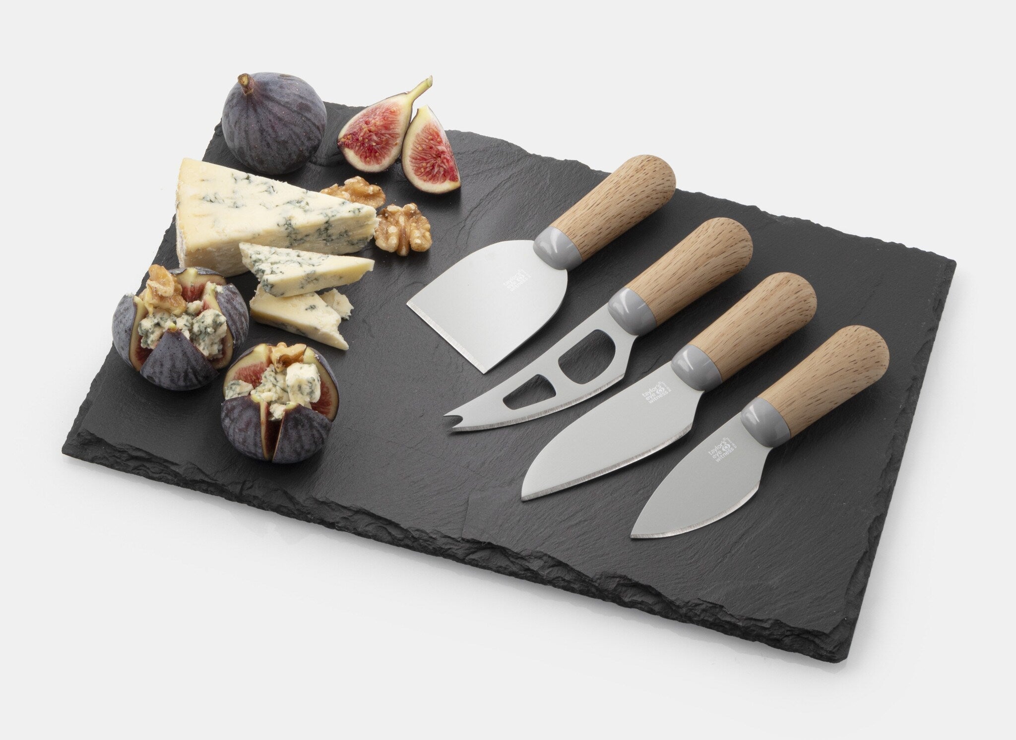 Taylor's Eye Witness - Couteau à fromage (lot de 4) avec planche à fromage en ardoise et manche en hêtre