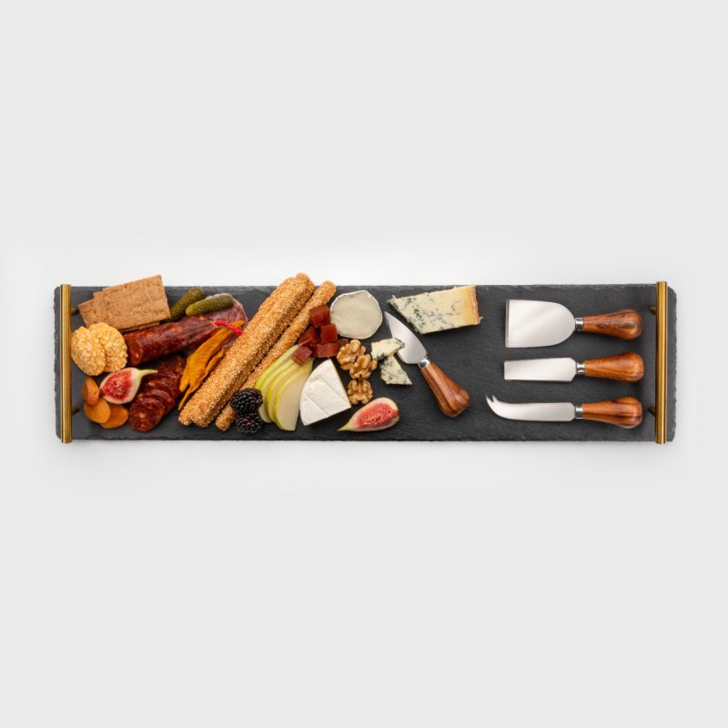 Taylor's Eye Witness - Slate Charcuterie Brd Gold Handles & (Set of 4) Cheese Knives