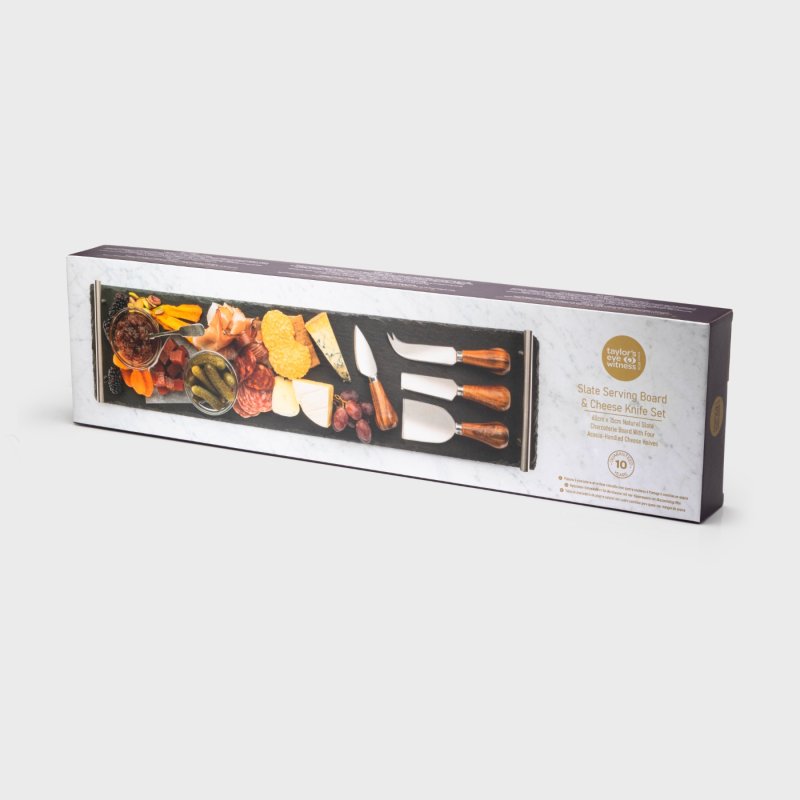 Taylor's Eye Witness - Slate Charcuterie Brd S/S Handles & (Set of 4) Cheese Knives