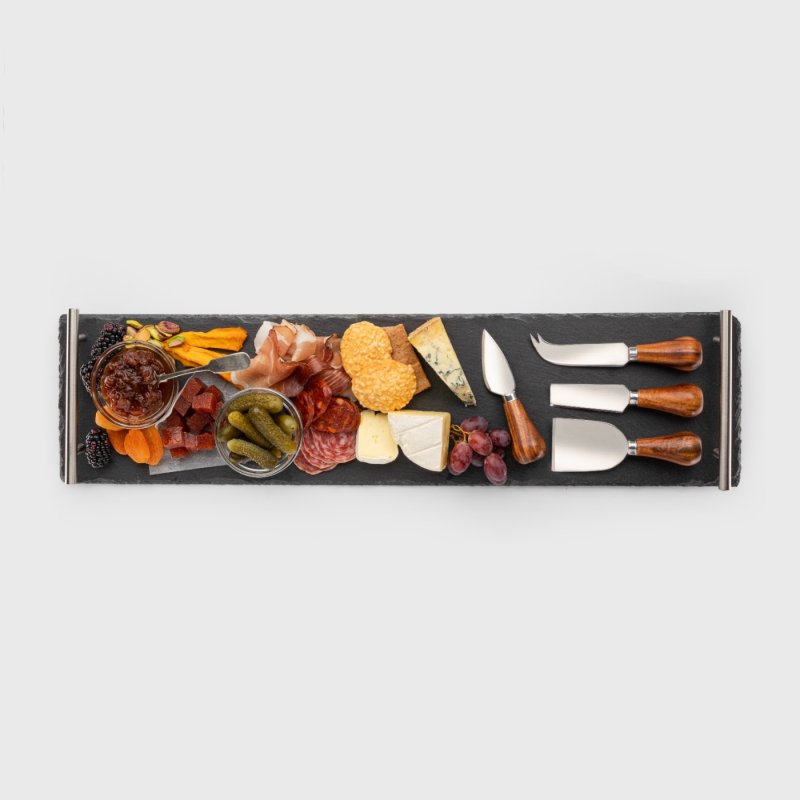 Taylor's Eye Witness - Slate Charcuterie Brd S/S Handles & (Set of 4) Cheese Knives