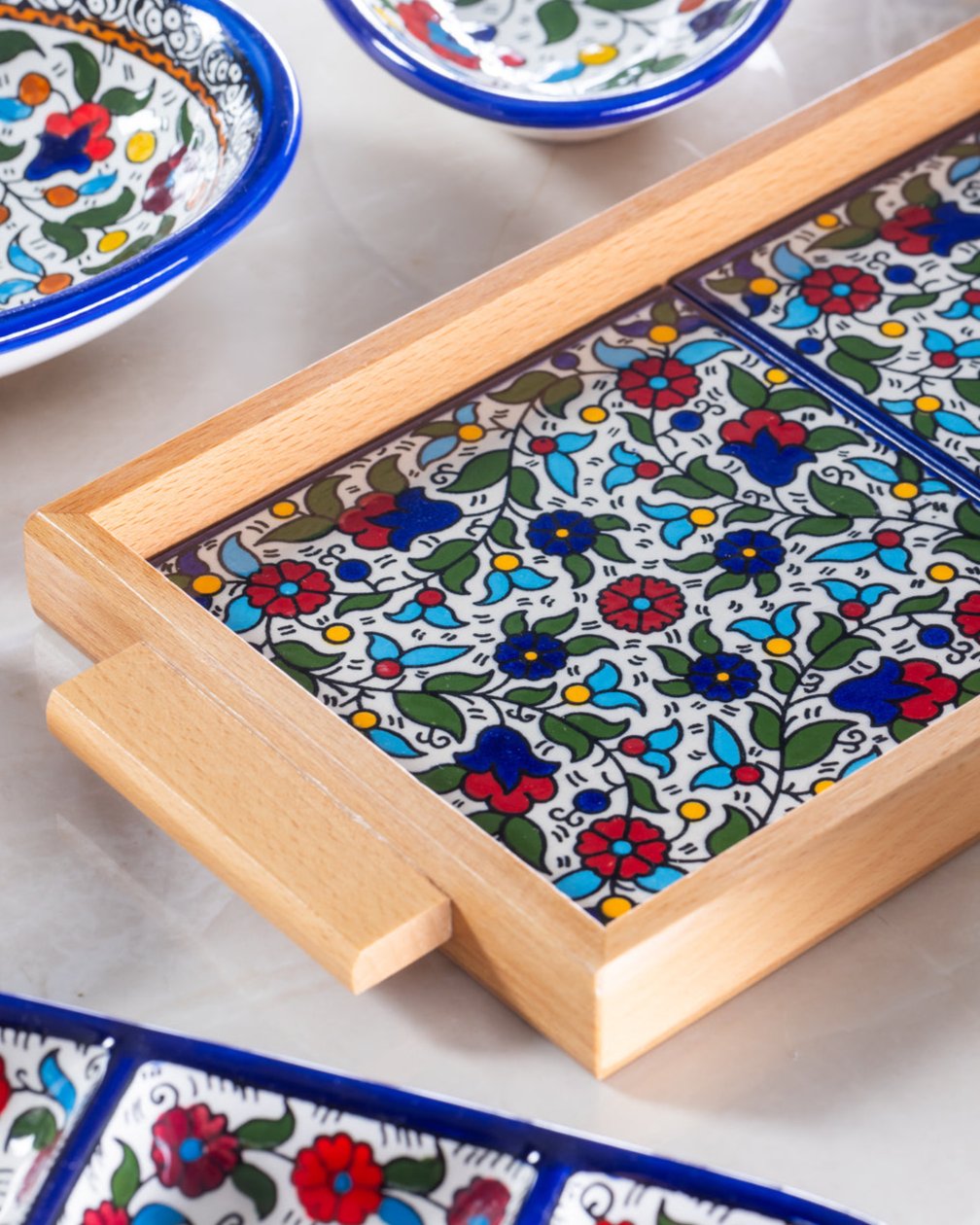 Floral Ceramic Serving Tray | Rectangular & Square - Handmade in Palestine