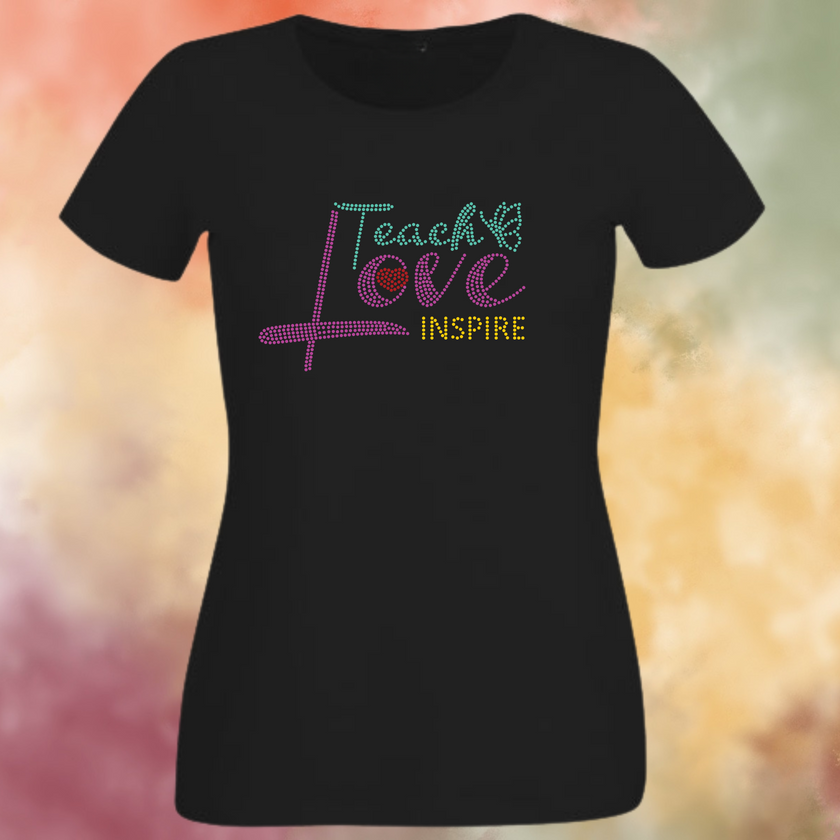 Teach Love Inspire Rhinestone Shirt – Teacher Appreciation Sparkle Bling Tee | Blingdazzel