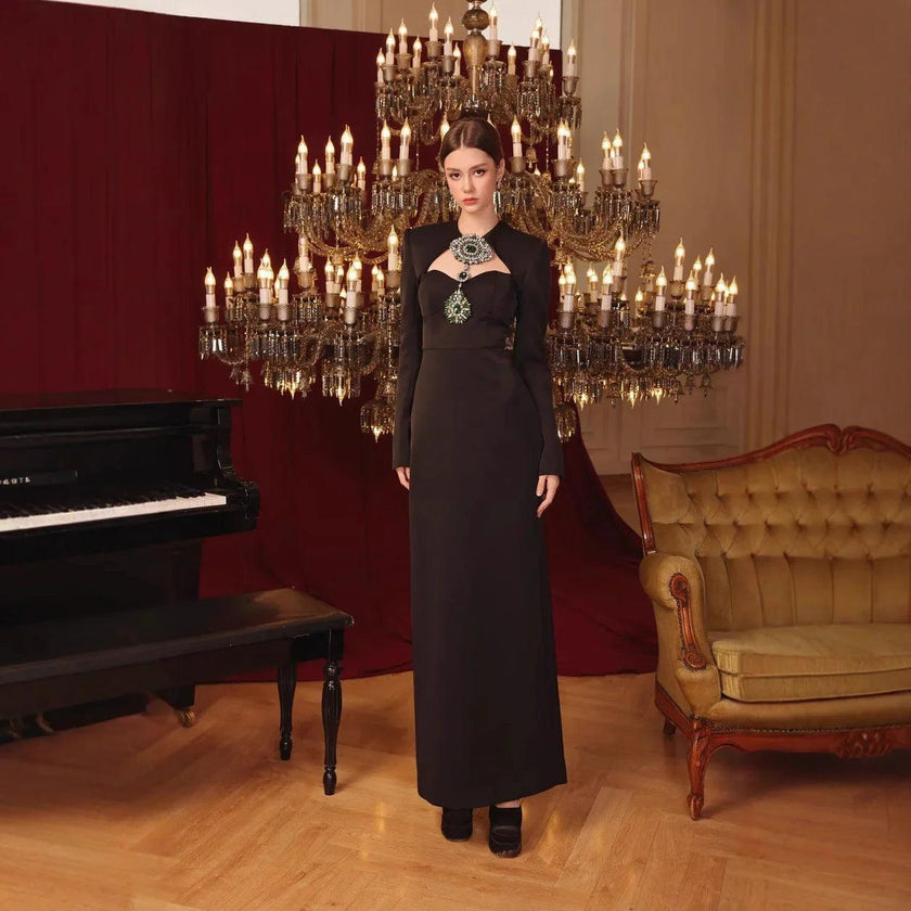 Temperament Long Sleeve Bandage Tight European And American Diamond Dinner Dress