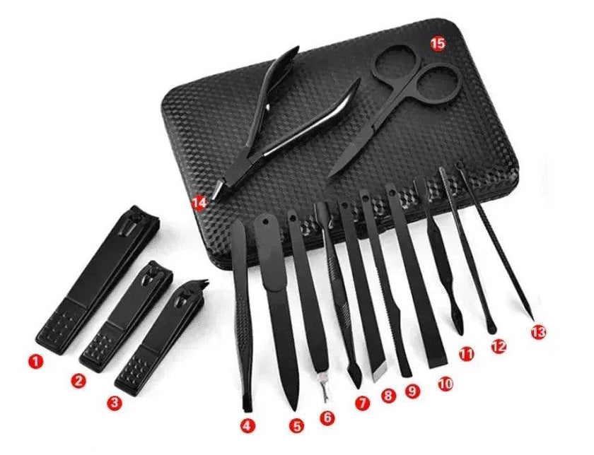The Factory Manicure Black Stainless Steel High-end Set of 15 Nail Clippers