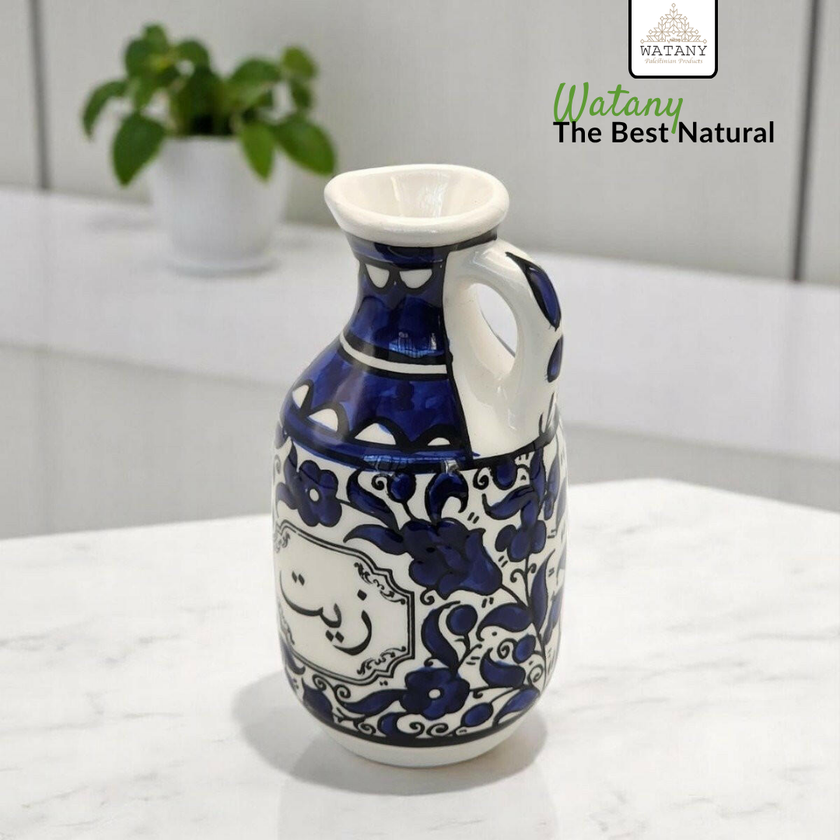 Ceramic Oil Jug ( Oil Dispenser) 15 cm (Olives, Colorful & Blue Floral) – Oil Pourer