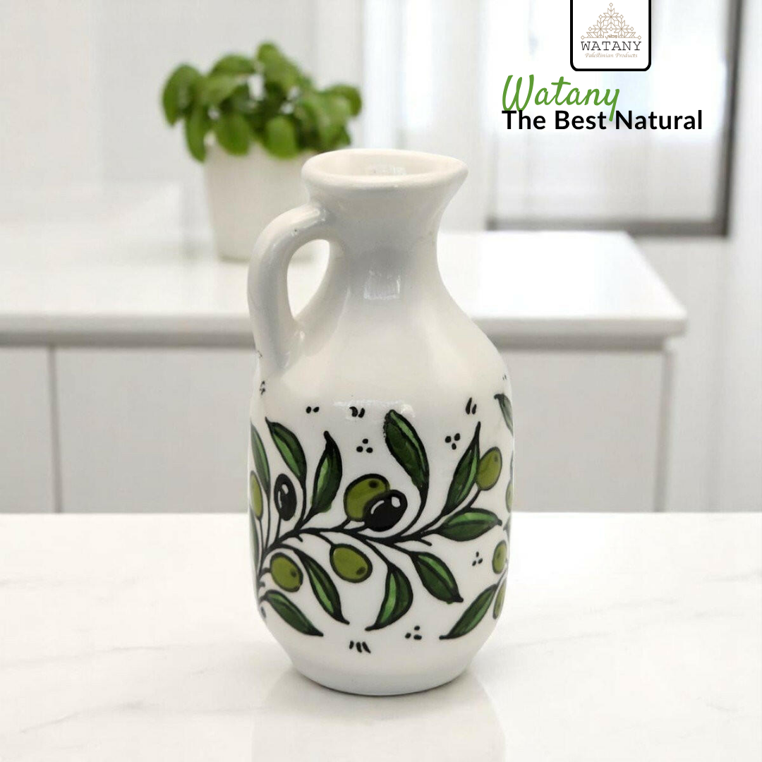 Ceramic Oil Jug ( Oil Dispenser) 15 cm (Olives, Colorful & Blue Floral) – Oil Pourer