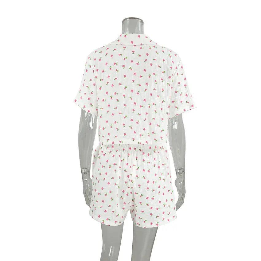 Women's 100% Cotton Printed Short Sleeve Shorts Pajamas – Breathable Summer Homewear Canada