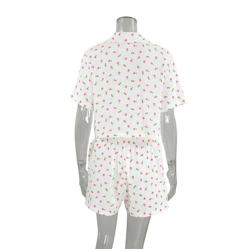 Women's 100% Cotton Printed Short Sleeve Shorts Pajamas – Breathable Summer Homewear Canada