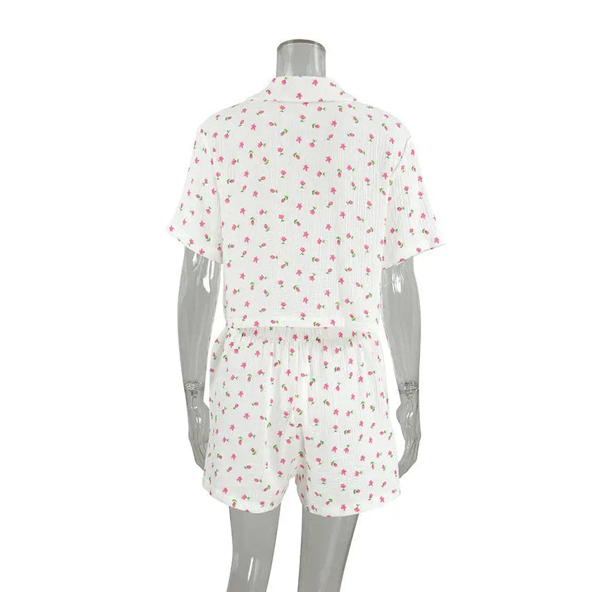 Thin Cotton Printed Comfortable Loose Breathable Short-sleeved Shorts Summer Pajamas Home Wear For Women