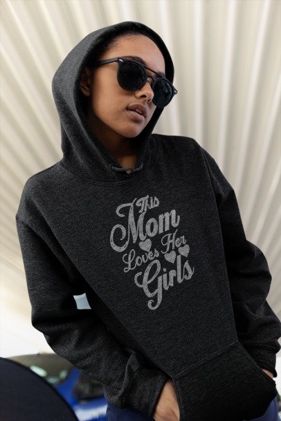 This Mom Loves Her Girls Rhinestone T-Shirt – Sparkly Mom Life Tee | Blingdazzel