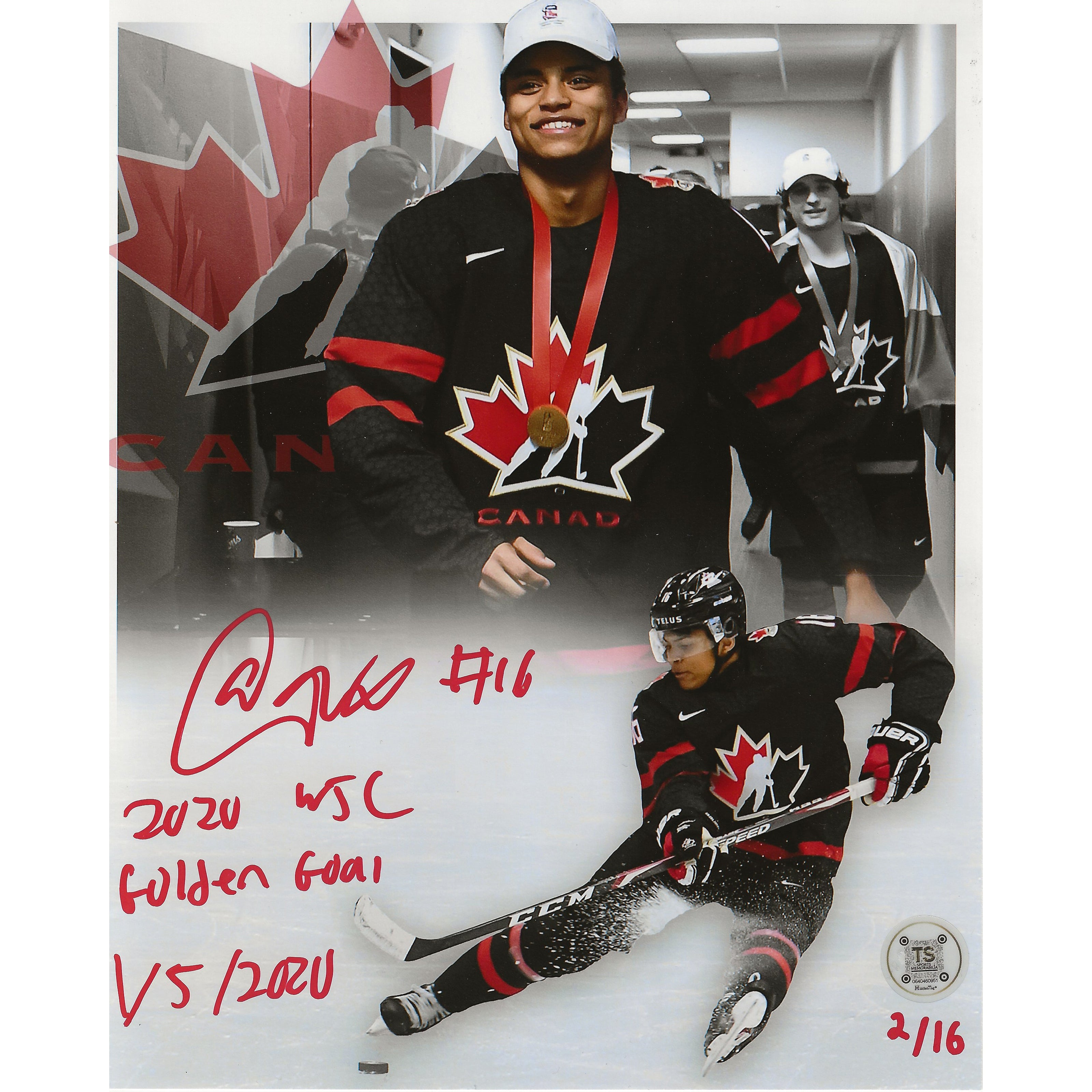 Akil Thomas Autographed Team Canada 2020 World Juniors Golden Goal LE /16 Artwork 8x10 Photo Inscribed 