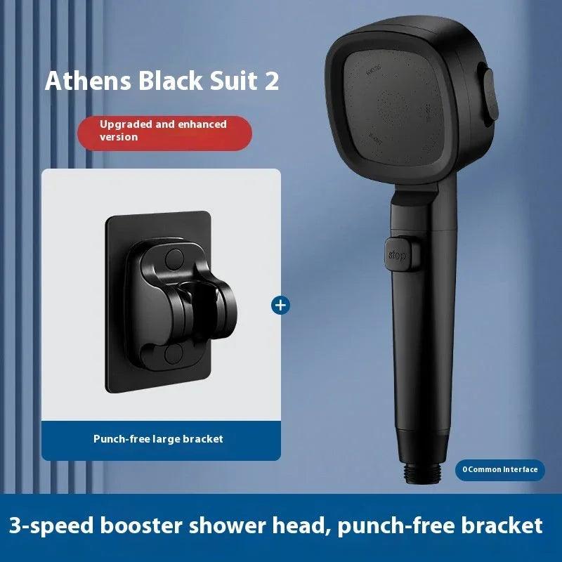 Three-speed Filter Supercharged Square Shower Head Handheld Nozzle