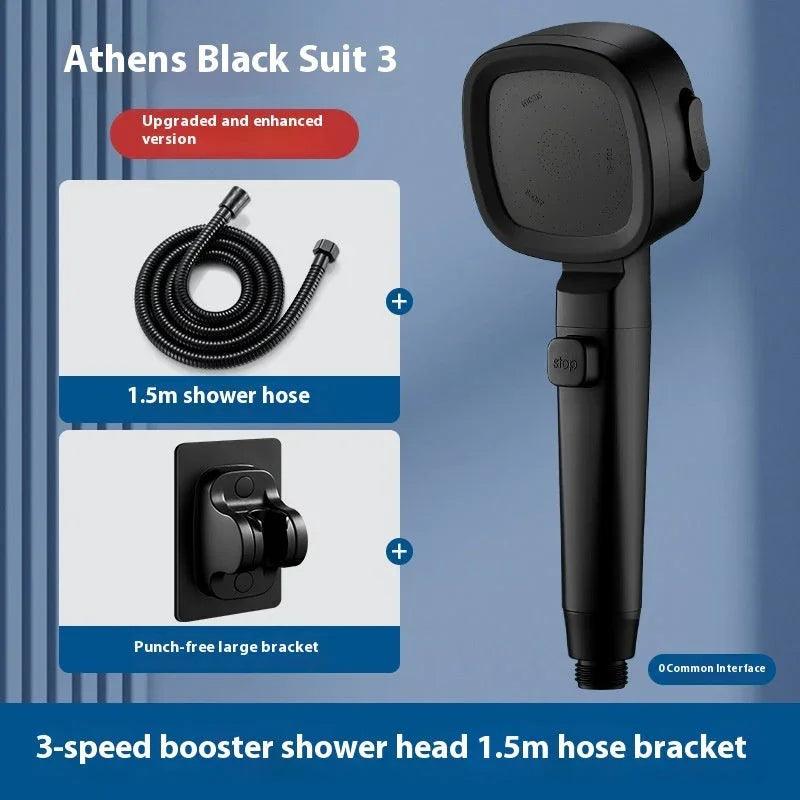 Three-speed Filter Supercharged Square Shower Head Handheld Nozzle