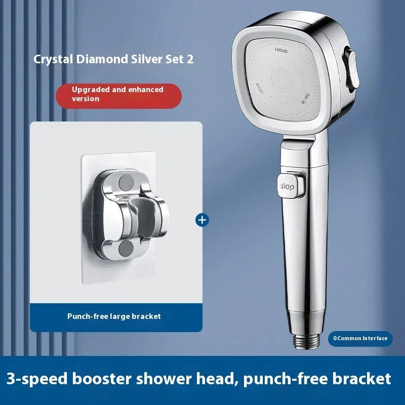 Three-speed Filter Supercharged Square Shower Head Handheld Nozzle