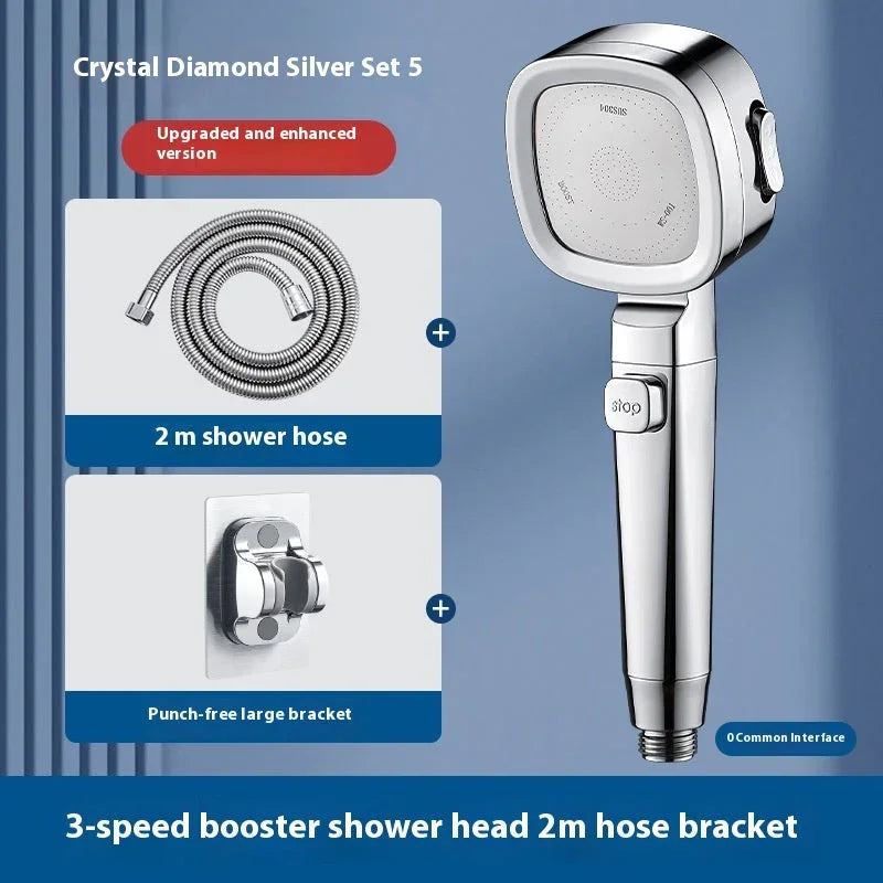 Three-speed Filter Supercharged Square Shower Head Handheld Nozzle