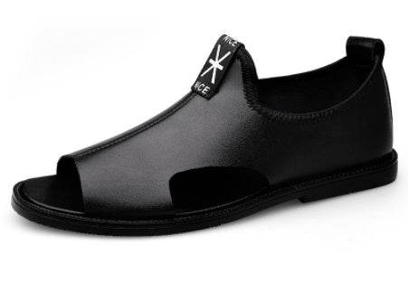 Toed First Layer Cowhide Sandals Men's Bag Heel Side Empty Leather Beach Non-slip Wear-resistant
