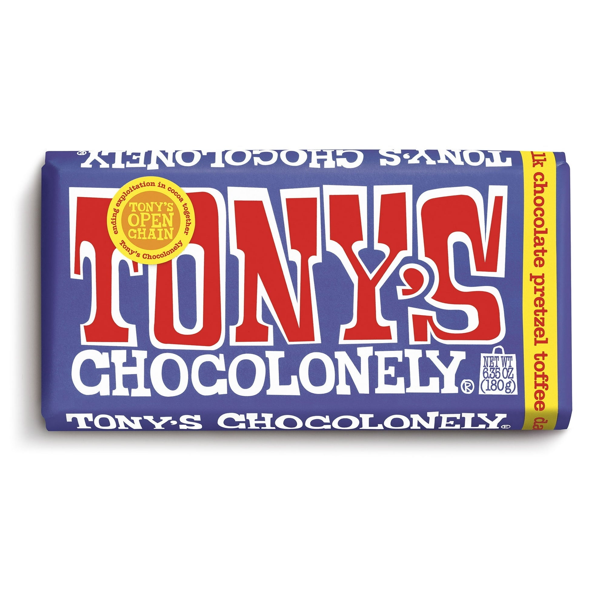 Tony's Chocolonely Dark Milk Chocolate Bar with Pretzel and Toffee, 180g